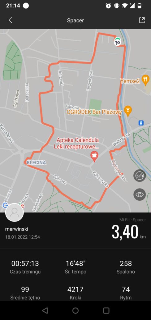 Aplikacja Mi Fit i rysowanie trasy GPS