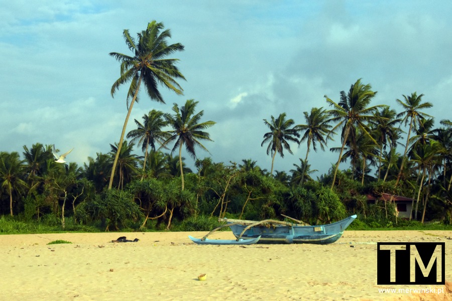 Łódź na plaży w Ahungalli (Cejlon)