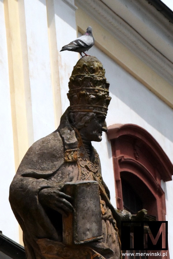 Gołąb na rzeźbie przy kościele św. Wojciecha, Broumov (Czechy)