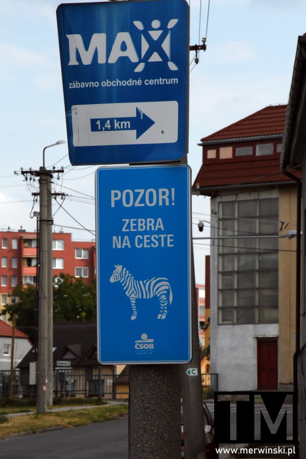 Znak z zebrą w Słowacji (Skalica)