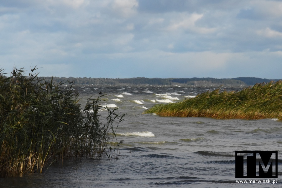 Szeroki Ostrów Mazury - widok na pofalowane Jezioro Śniardwy